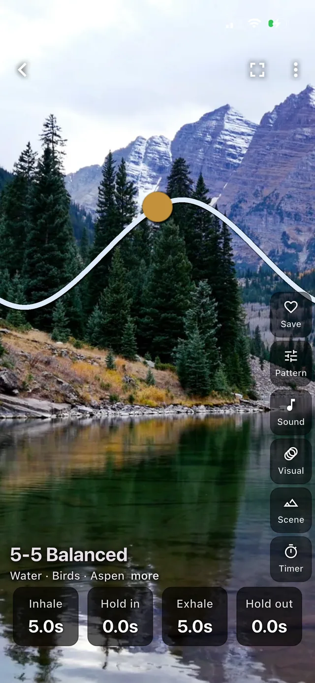A 5-5 balanced breathing session over a mountain lake
