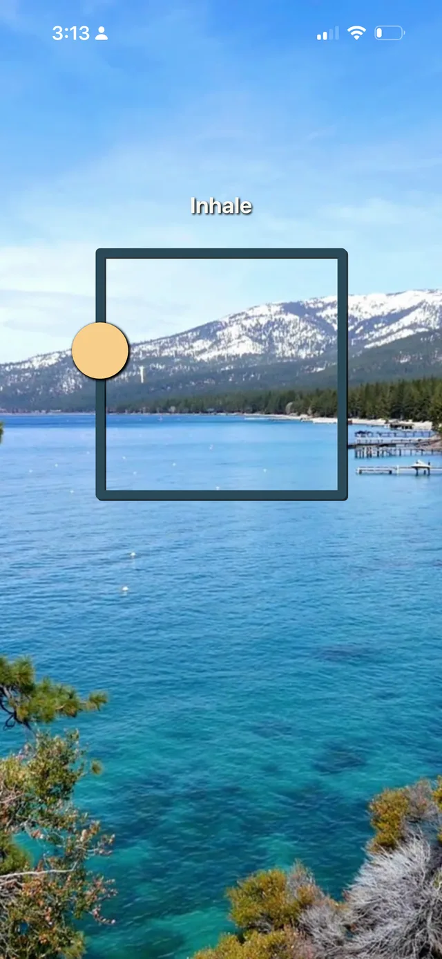 Box breathing square animation over Lake Tahoe